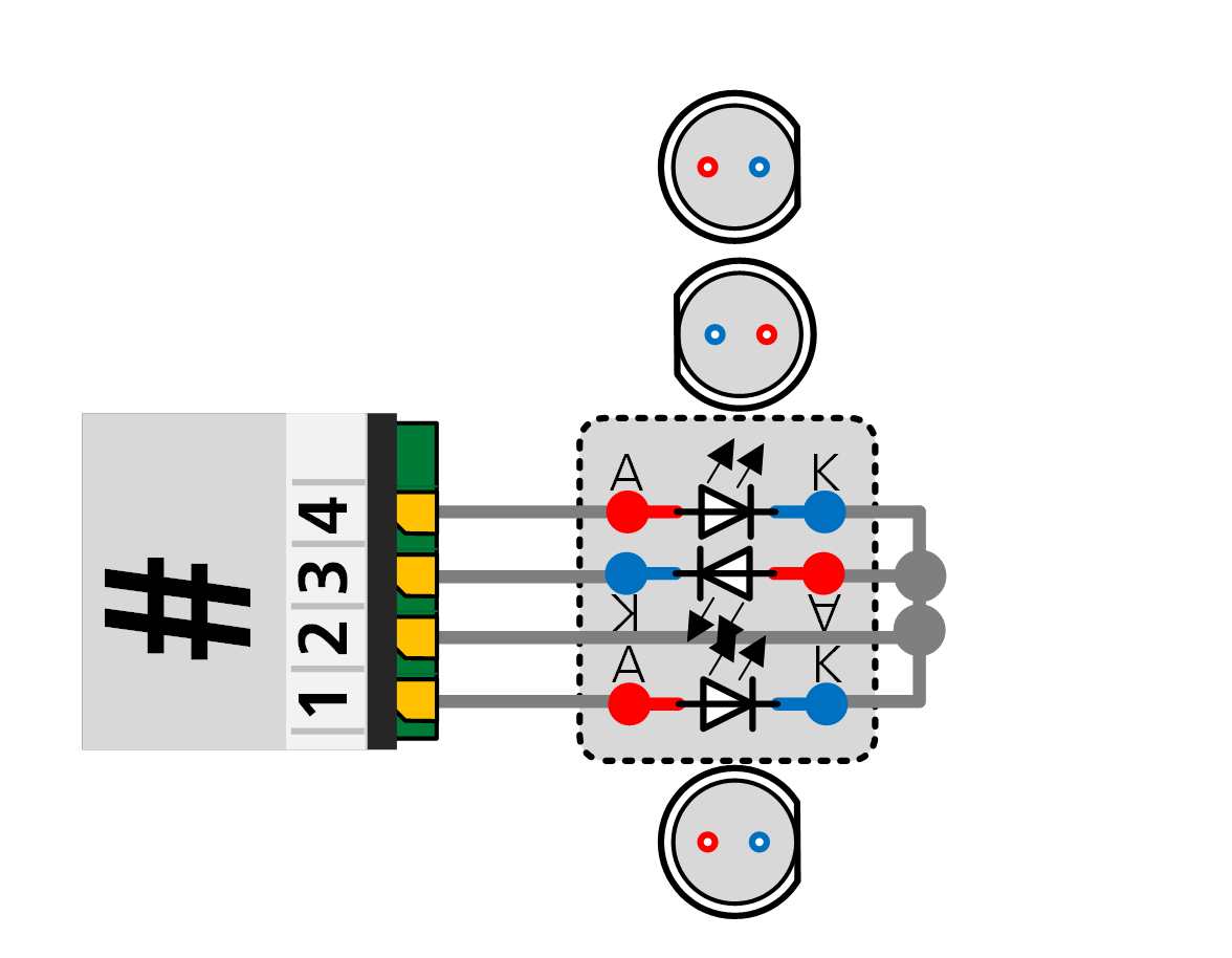 ALAN ECOline Verbinder CON-04L Anschlussbild 3 LED ohne Vorwiderstand