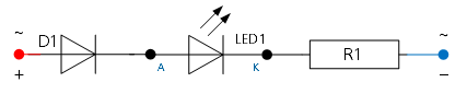Prinzipschaltung 1 LED an Zubehörspannung der Modellbahn